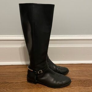 Essex Lane Black Leather Riding Boots Metal Accent, size 8
